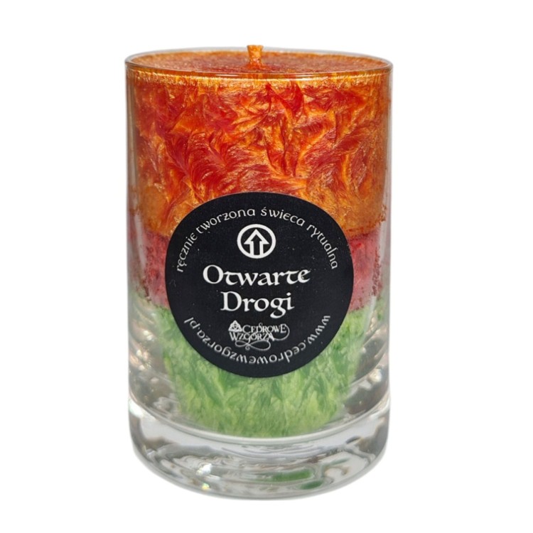 Świeca Triada „Otwarte Drogi” (Open Roads Candle) – Cedrowe Wzgórza – naturalny wosk roślinny, ręczne wykonanie, usuwanie przeszkód, nowe możliwości, sukces