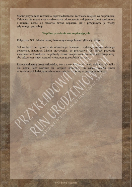 Cedrowe Wzgórza - Runa urodzeniowa - indywidualny, runiczny portret urodzeniowy - przykładowe strony analizy