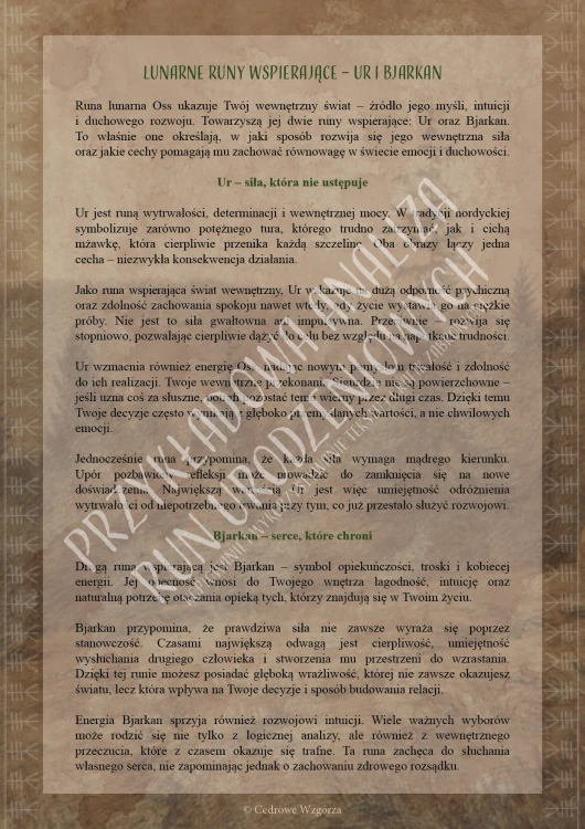 Cedrowe Wzgórza - Runa urodzeniowa - indywidualny, runiczny portret urodzeniowy - przykładowe strony analizy