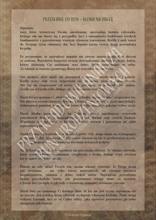 Cedrowe Wzgórza - Runa urodzeniowa - indywidualny, runiczny portret urodzeniowy - przykładowe strony analizy