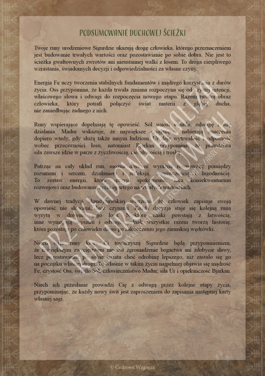 Cedrowe Wzgórza - Runa urodzeniowa - indywidualny, runiczny portret urodzeniowy - przykładowe strony analizy