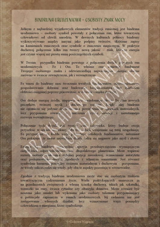 Cedrowe Wzgórza - Runa urodzeniowa - indywidualny, runiczny portret urodzeniowy - przykładowe strony analizy