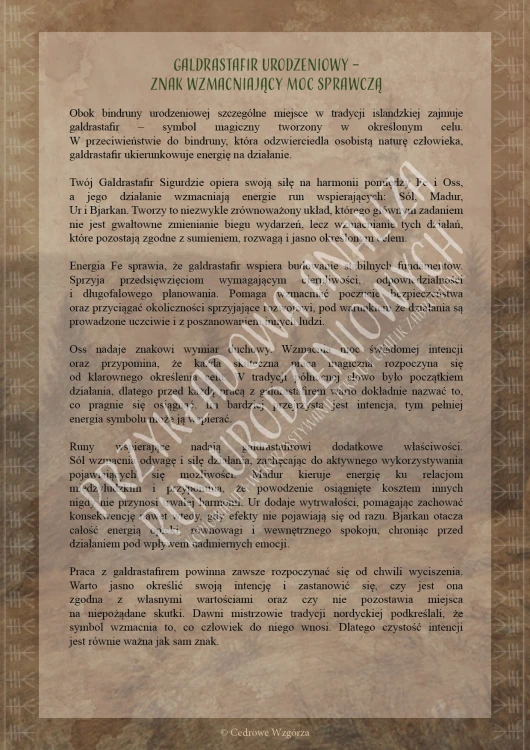 Cedrowe Wzgórza - Runa urodzeniowa - indywidualny, runiczny portret urodzeniowy - przykładowe strony analizy