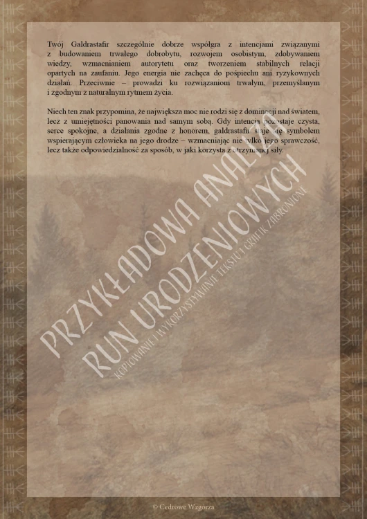 Cedrowe Wzgórza - Runa urodzeniowa - indywidualny, runiczny portret urodzeniowy - przykładowe strony analizy