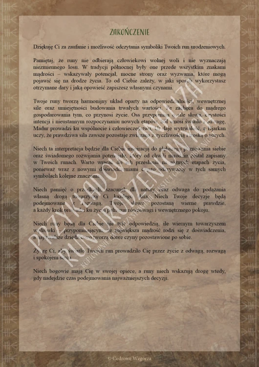 Cedrowe Wzgórza - Runa urodzeniowa - indywidualny, runiczny portret urodzeniowy - przykładowe strony analizy