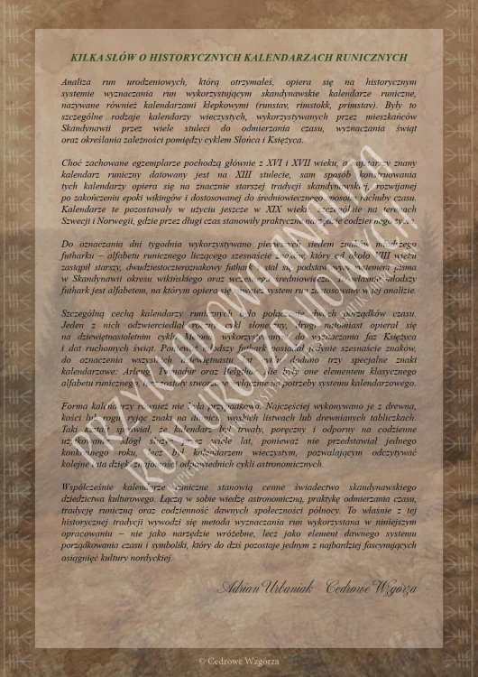 Cedrowe Wzgórza - Runa urodzeniowa - indywidualny, runiczny portret urodzeniowy - przykładowe strony analizy